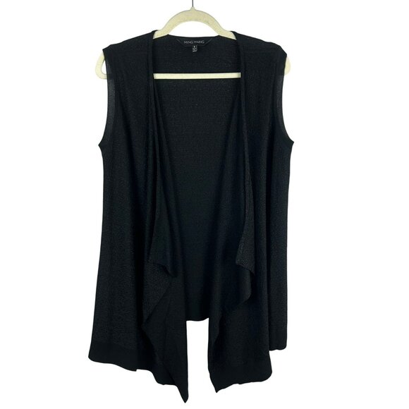 Ming Wang Open Front Textured Cardigan Vest Women Small Black Lagenlook Minimal